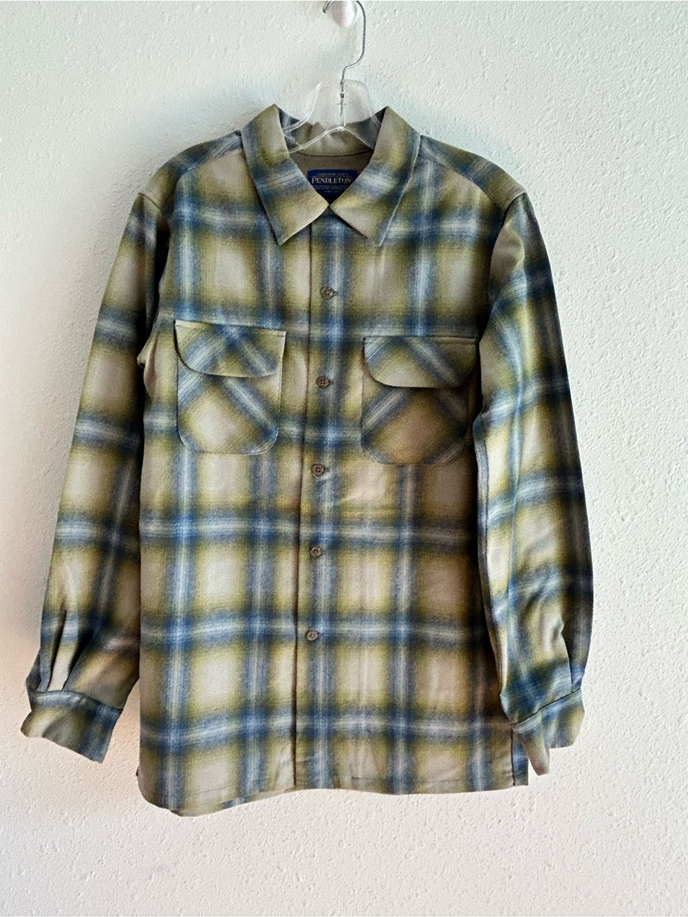 Pendleton Rider Shirt Mens S Plaid Flannel 100% Virgin Wool Green Washable